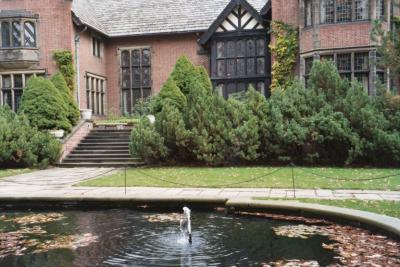 patio and formal water feature of stan hywet