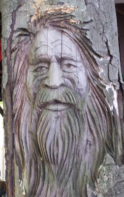 face carved in a tree stump