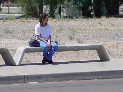 waiting at the bus stop to go east on Broadway into Mesa Arizona 