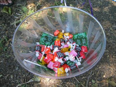 recovering some of the candy that fell out