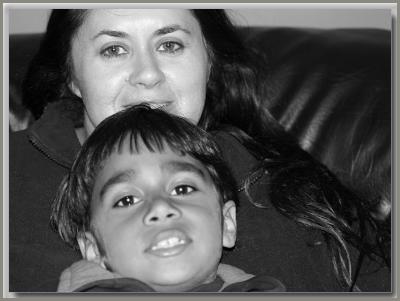 Mother & son in b&w