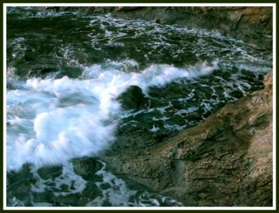 The ocean meets the shore.