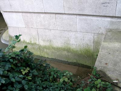 Commemoritive stone for Putney Bridge, well hidden from public  view.