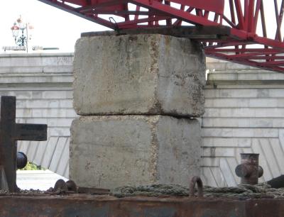 Concrete supports for jib of crane.