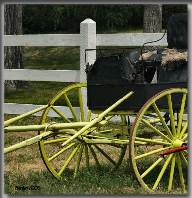 'yellow wheeled wagon ... '