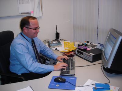 Working in my office, Asuncin, Paraguay, 12 Sept. 2005