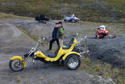 Snowscooters abound but check out the motorcycle