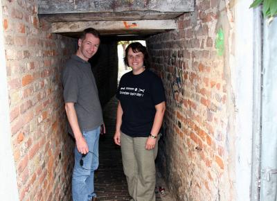 Our friends Marcel and Ilse standing in one of the many tunnels connecting homes or streets, quite neat idea..