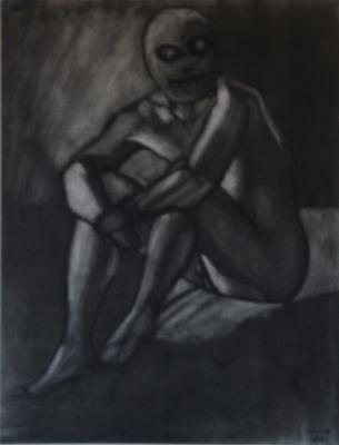 The Man Behind The Mask 2004 (19X25) Charcoal on Paper
