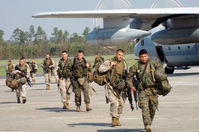 The marines arrive at Stennis airport