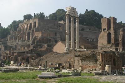 Roman Forum-Temple of Castor and Pollux with Palatine Hill in rear