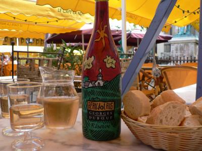 Lunch in Arles, the beaujolais is actually a water bottle.