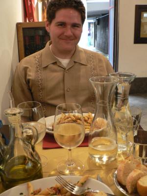 Late lunch - a Rick Steves recommended restaurant - Pasta and Prosecco!