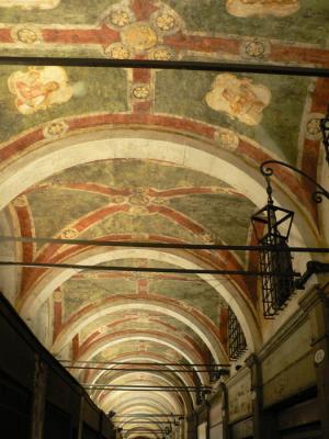 The ceiling of the shops lining the bottom of the Riato bridge