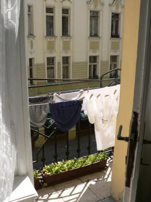 Our laundry drying on the line - much to Joe's horror!