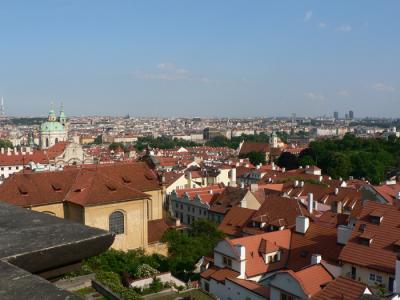 Prague rooftops at sunset