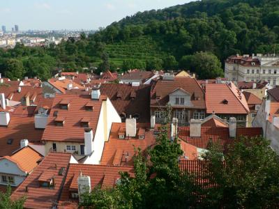 Rooftops below the monastery