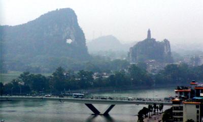 Li River in Guilin & hilltop pagoda in the distance