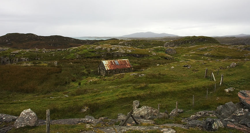 The stark and barren south shore of Harris stands in marked contrast to the north coasts white sand beaches.