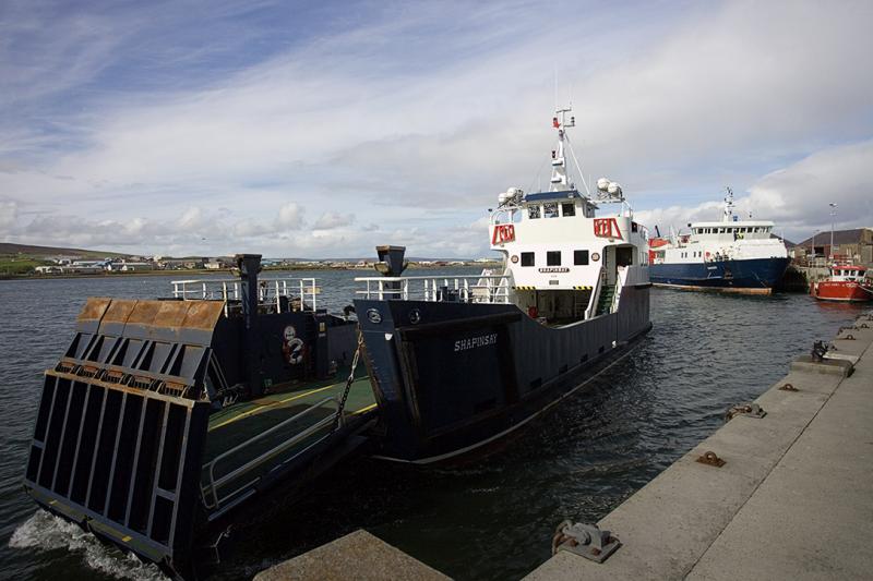 I cant say for sure... but the Shapinsay Ferry sure looks like a converted LST (Landing-Ship-Tank).