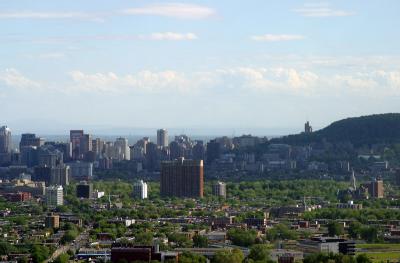 View from Montreal Olympic Park tower on hazy day