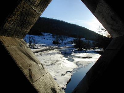 Scene thru Covered Bridge window