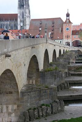 Steinerne Brücke (Stone Bridge, 12C) across Danube in Regensburg