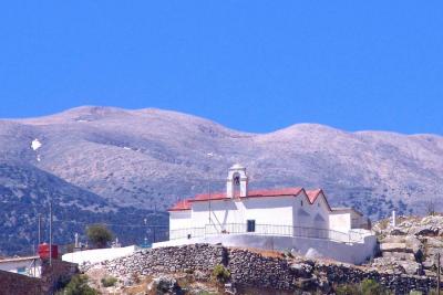 Church against white mountains