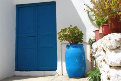 Blue door and vase