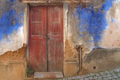 Red door, blue wall