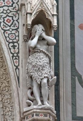 Duomo detail of Eve covering her face in shame