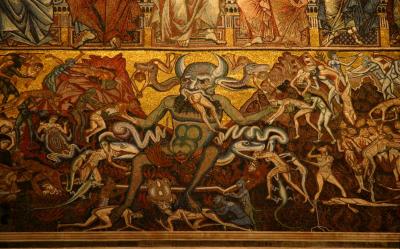 Satan eating souls detail from Battistero ceiling mosaic