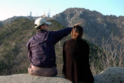 Pointing out Features at top of Palgongsan