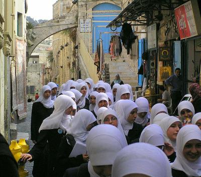 Moslem girls on the Via Dolorosa.JPG