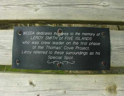 Thomas' Cove plaque