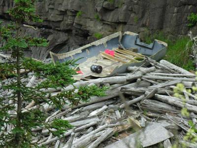 Delaps Cove - smashed boat in gorge