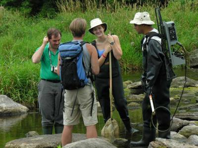 Fish survey group at Greenbank Road Bridge -- Site # 1