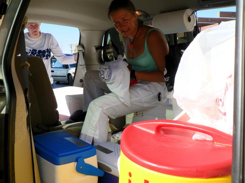 Maggie & Leah organizing the vans