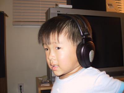 My little guy models the kid friendly headset.