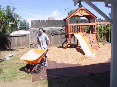 Wheelbarrow dumps close to the playground.