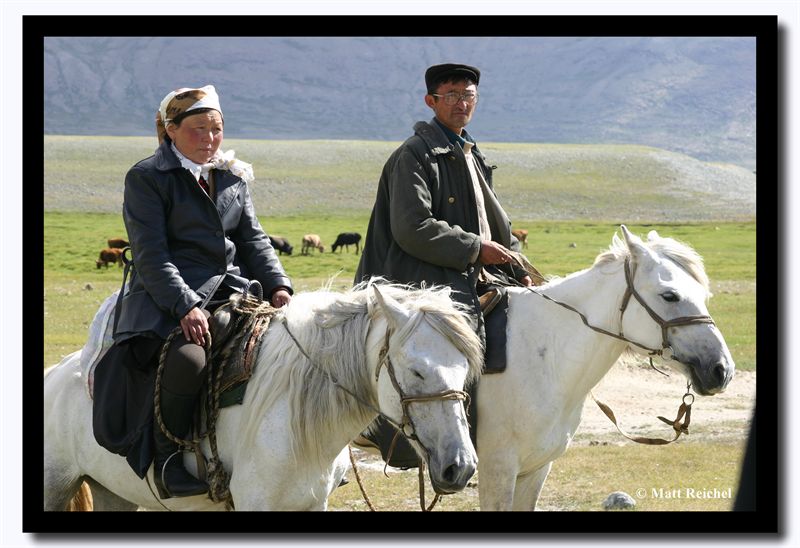 Kazakh Couple Riding White Horses, Bayan-Olgii