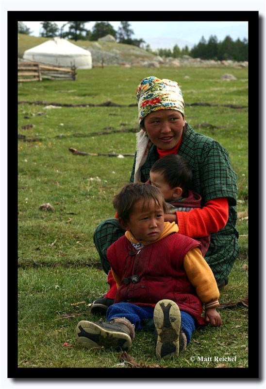 Mother with Children outside their Ger, Bayan-Olgii