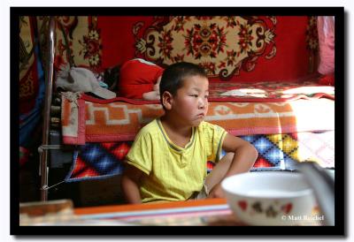 Mongol Boy Sitting in the Ger, Tov Aimag