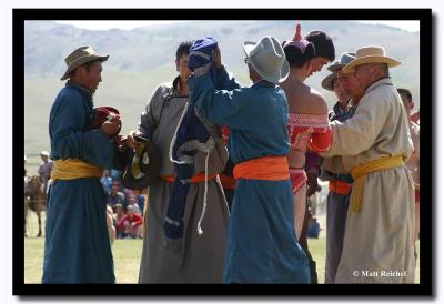 Dressing the Wrestelers, Naadam, Kharkhorin