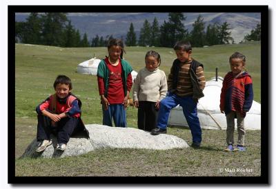Group of Kids by their Gers, Altai Tavanbogd National Park