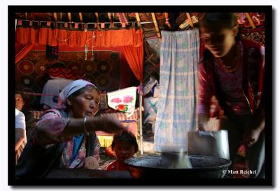 Preparing Kazakh Milk Tea in the Yurt, Kazakh Milk Tea