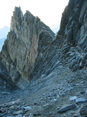 The traverse into the upper chute