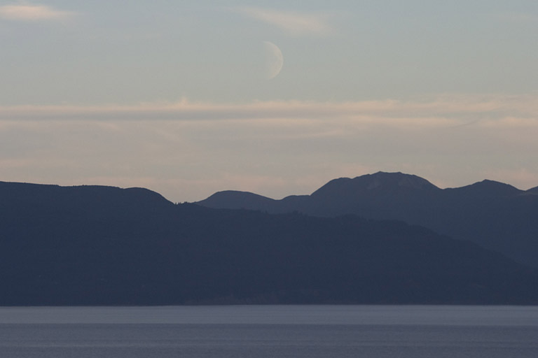 First Quarter Moon _on meridian_ over Kachemak Bay