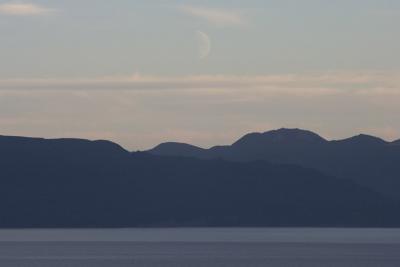 First Quarter Moon _on meridian_ over Kachemak Bay