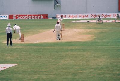 Gayle drives a quick one on the up outside the off stump